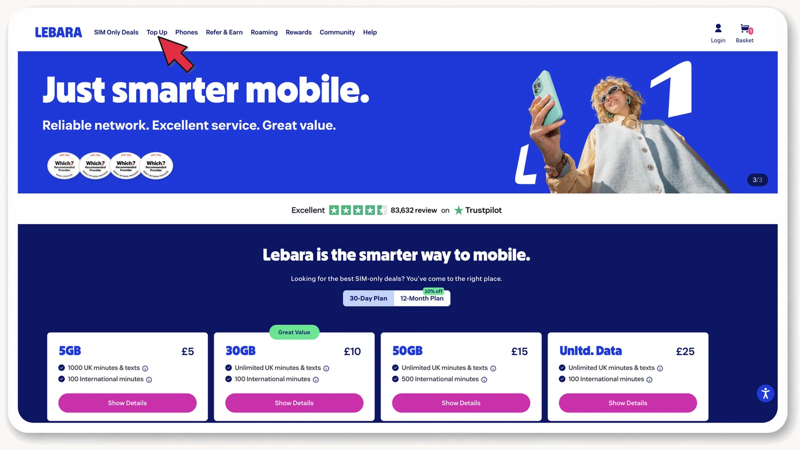 lebara.co.uk: пункт меню Top Up