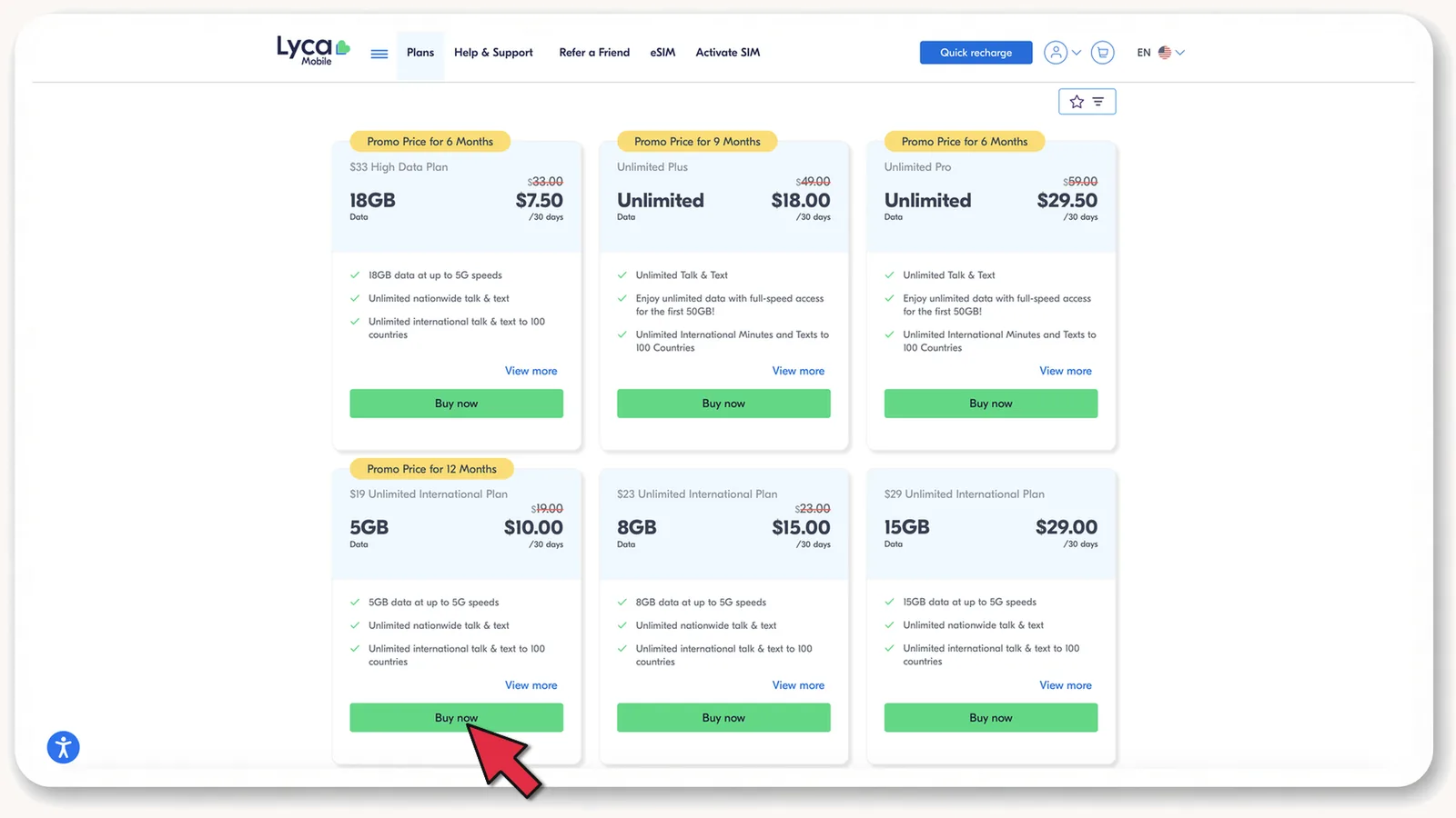 Тариф $19 Unlimited International Plan у списку